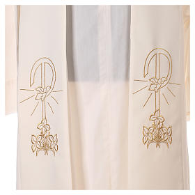 Estola sacerdotal bordado dourado Paz lírios dois lados tecido poliéster