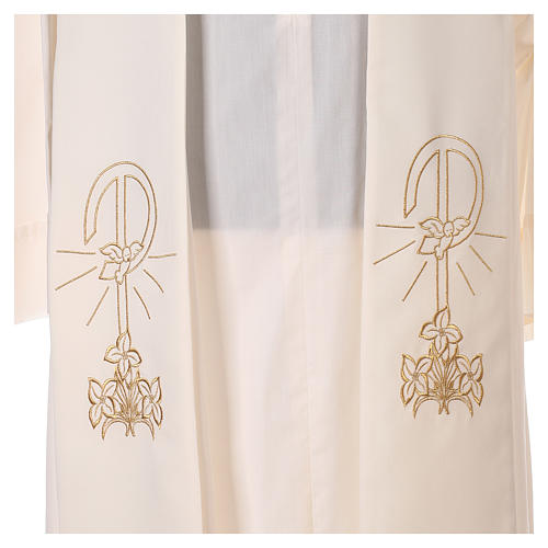 Estola sacerdotal bordado dourado Paz lírios dois lados tecido poliéster 2