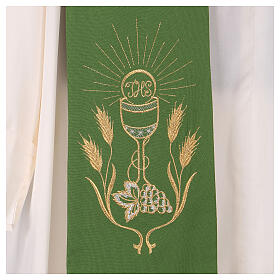 Stole gold & silver Chalice Grapes and Spikes embroidery, Vatican fabric
