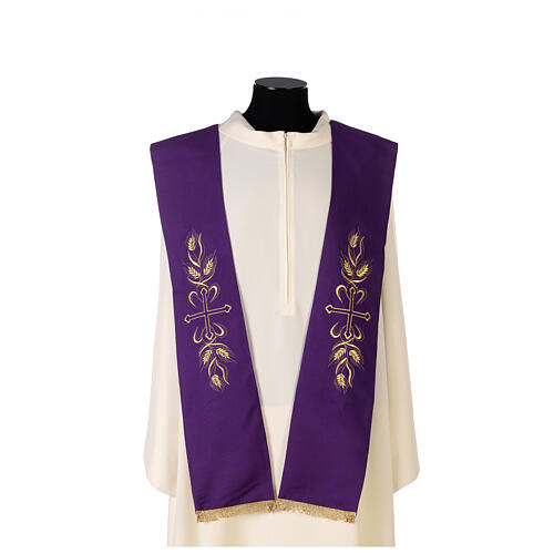 Overlay stole golden cross and wheat embroidery polyester 3