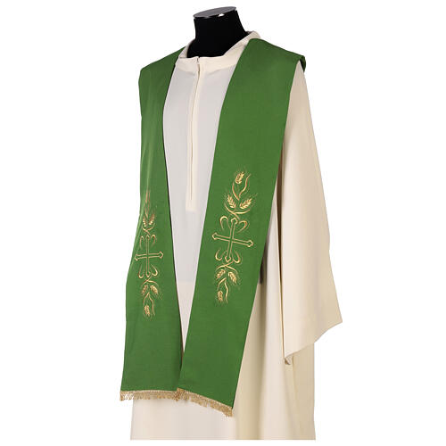 Overlay stole golden cross and wheat embroidery polyester 4