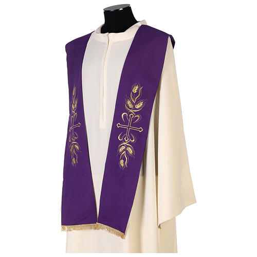 Overlay stole golden cross and wheat embroidery polyester 6