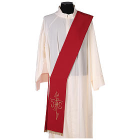 Estola diaconal bordado cruz JHS frente dorso tejido Vaticán