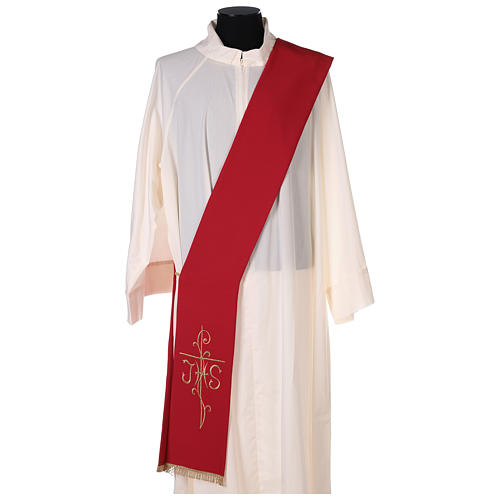 Estola diaconal bordado cruz JHS frente dorso tejido Vaticán 1