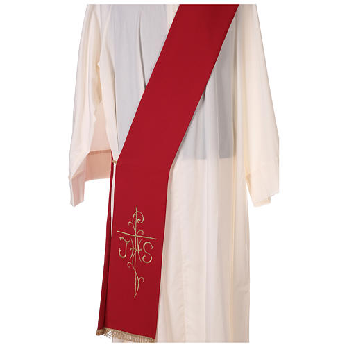 Estola diaconal bordado cruz JHS frente dorso tejido Vaticán 2
