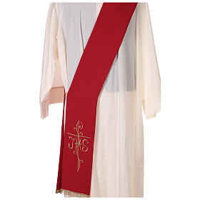 Double-sided Deacon Stole Cross JHS embroidery, Vatican polyester