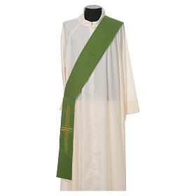 Diaconal stole in polyester, bi-coloured green and white, cross