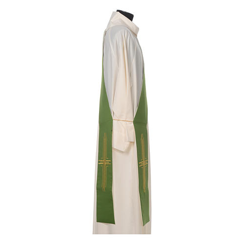 Diaconal stole in polyester, bi-coloured green and white, cross 2