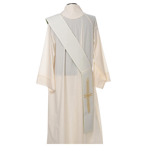 Diaconal stole in polyester, bi-coloured green and white, cross 6