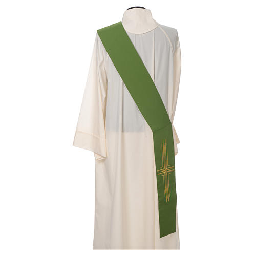 Episcopal Deacon Stole in polyester, bi-colored green and white, cross 3