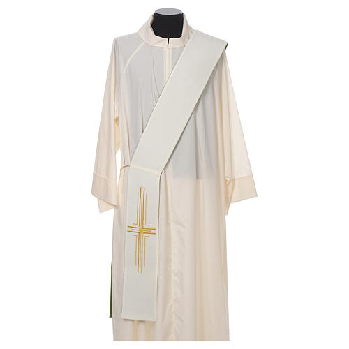 Episcopal Deacon Stole in polyester, bi-colored green and white, cross 4