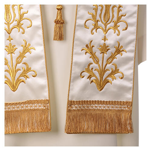 Estolão bordado à mão com decoro dourado plantas seda 10