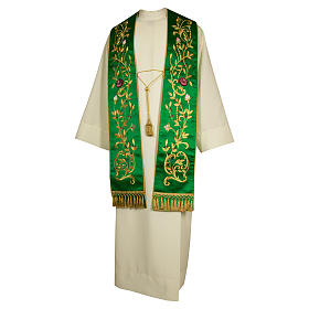 Étoles liturgiques: Étole brodée main avec décors couleur or plantes fleurs pure soie