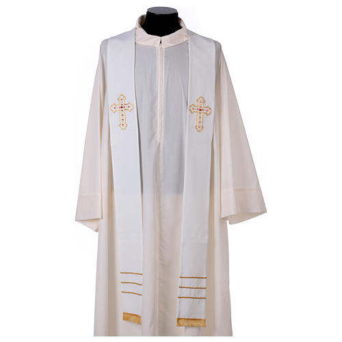 White Clergy Stole with handmade embroidery in wool Monastero Montesole 1