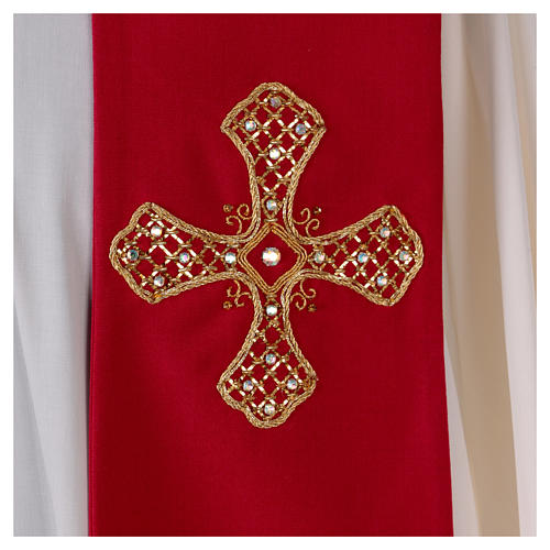 Estola de lana bordada a mano rojo - Monasterio Montesole 2