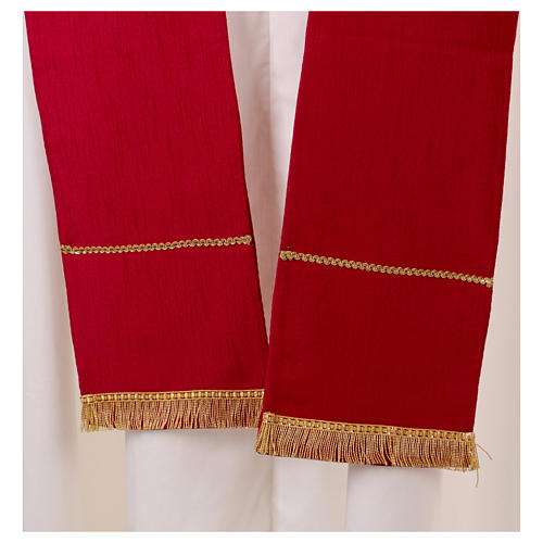 Red priest stole in silk blend hand-embroidered 3