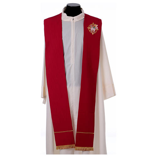 Red clergy stole in silk hand-embroidered 1