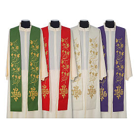 IHS wool priest stole with gold motif embroidery