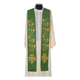IHS wool priest stole with gold motif embroidery