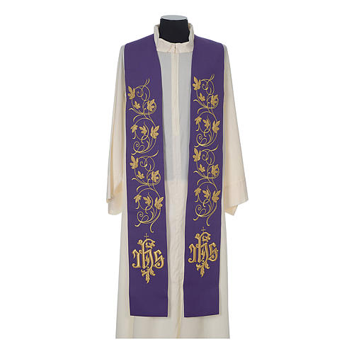 IHS wool priest stole with gold motif embroidery 5