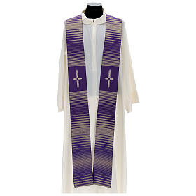 Priest stoles and Deacon stoles: Stole in wool and lurex with machine-embroidered cross and stripes