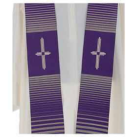 Priest stoles and Deacon stoles: Stole in wool and lurex with machine-embroidered cross and stripes