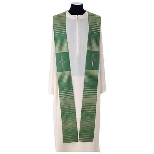 Stole in wool and lurex with machine-embroidered cross and stripes Gamma 1