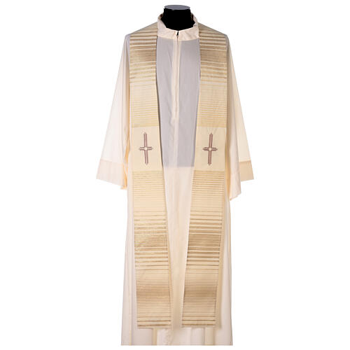 Stole in wool and lurex with machine-embroidered cross and stripes Gamma 3