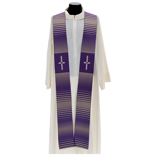 Stole in wool and lurex with machine-embroidered cross and stripes Gamma 4