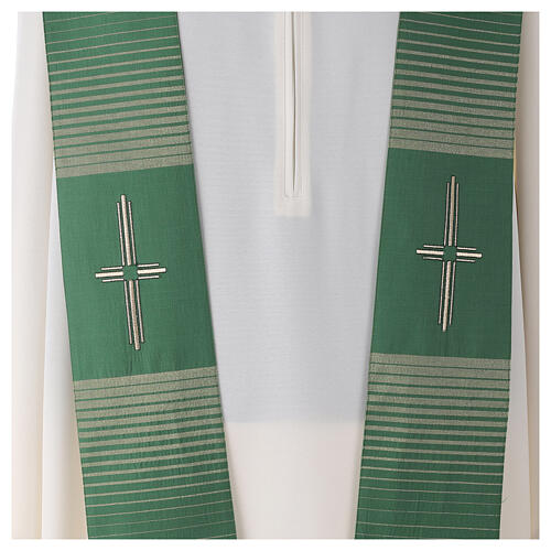 Stole in wool and lurex with machine-embroidered cross and stripes Gamma 5