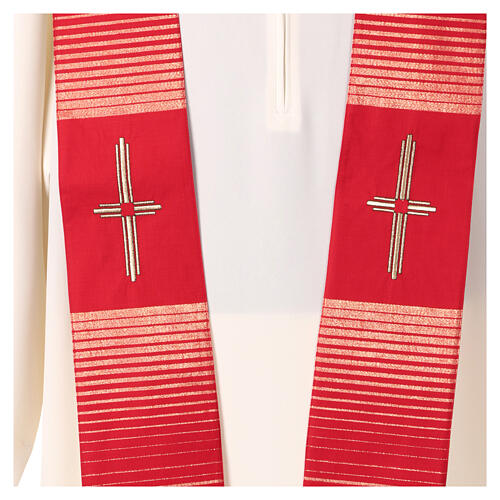 Stole in wool and lurex with machine-embroidered cross and stripes Gamma 6