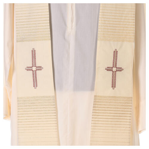 Stole in wool and lurex with machine-embroidered cross and stripes Gamma 7