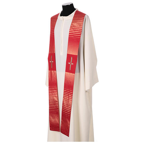 Stole in wool and lurex with machine-embroidered cross and stripes Gamma 10