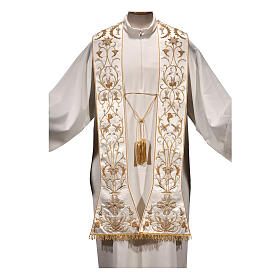 Stuła liturgiczna bawełna–jedwab, ręcznie haftowana, frędzle z canottiglia