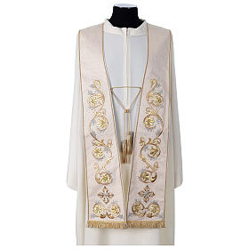 Clergy Stole in pure silk with fringe and tassels, hand-embroidered Gamma
