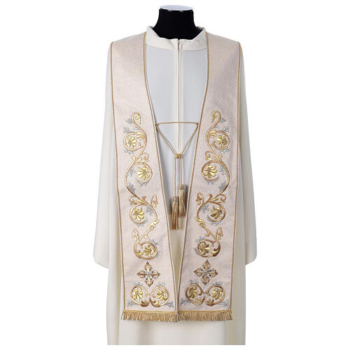 Clergy Stole in pure silk with fringe and tassels, hand-embroidered Gamma 1