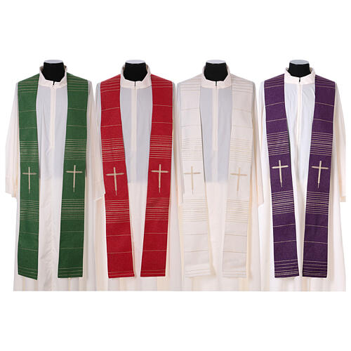Stole in polyester and lurex with hand embroidered cross Gamma 1