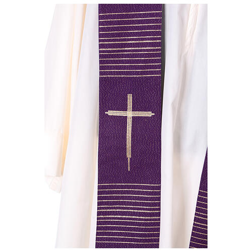Stole in polyester and lurex with hand embroidered cross Gamma 2