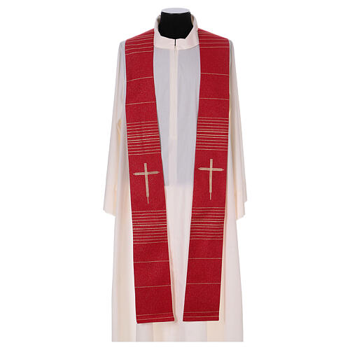 Stole in polyester and lurex with hand embroidered cross Gamma 4