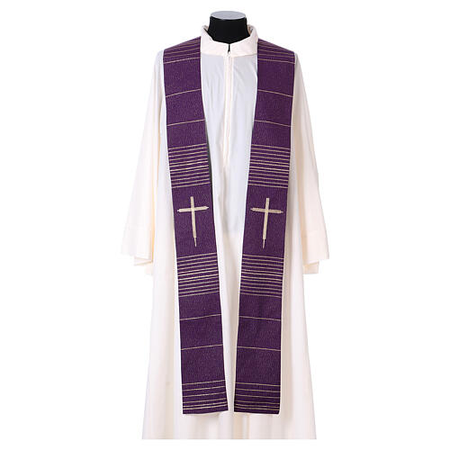 Stole in polyester and lurex with hand embroidered cross Gamma 7