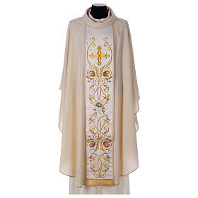 Chasuble in pure wool with embroidery on gallon, gold Gamma