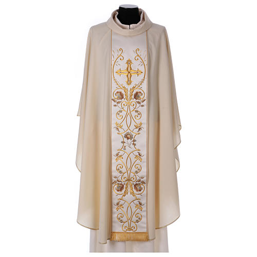 Chasuble in pure wool with embroidery on gallon, gold Gamma 1