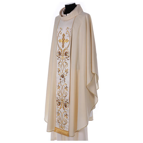 Chasuble in pure wool with embroidery on gallon, gold Gamma 3