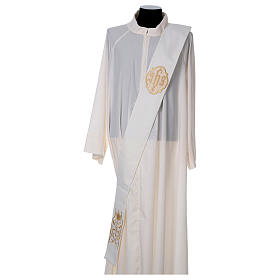Priest stoles and Deacon stoles: Diaconal stole with IHS symbol in polyester, ivory