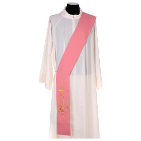 Pink deacon stole, 100% polyester, lamp and cross