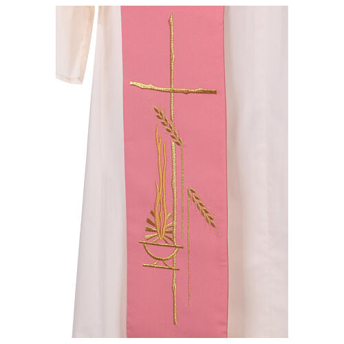 Pink deacon stole, 100% polyester, lamp and cross 2