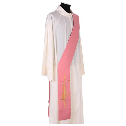 Pink deacon stole, 100% polyester, lamp and cross 3
