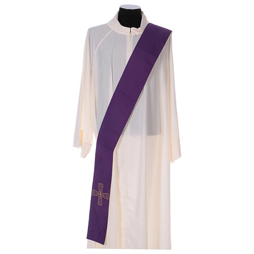 Zweifarbige Diakonstola weiss/violett mit goldenen Kreuz 100% Polyester Gamma 1