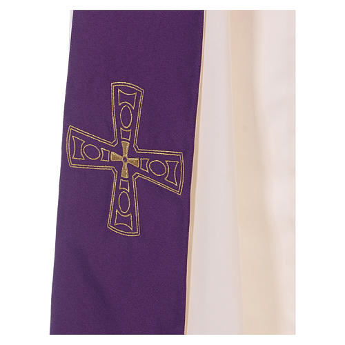 Zweifarbige Diakonstola weiss/violett mit goldenen Kreuz 100% Polyester Gamma 2