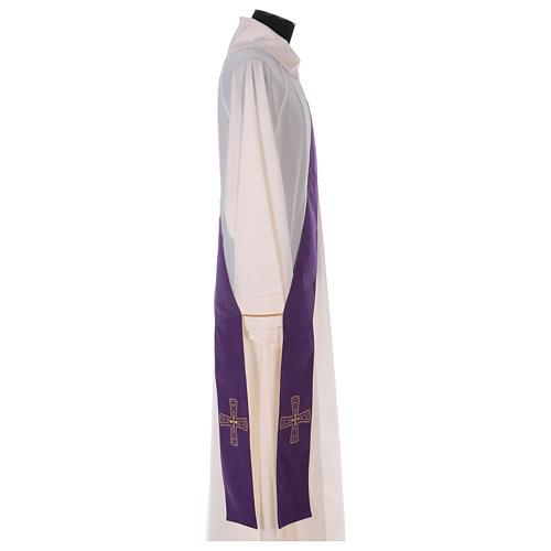 Zweifarbige Diakonstola weiss/violett mit goldenen Kreuz 100% Polyester Gamma 3